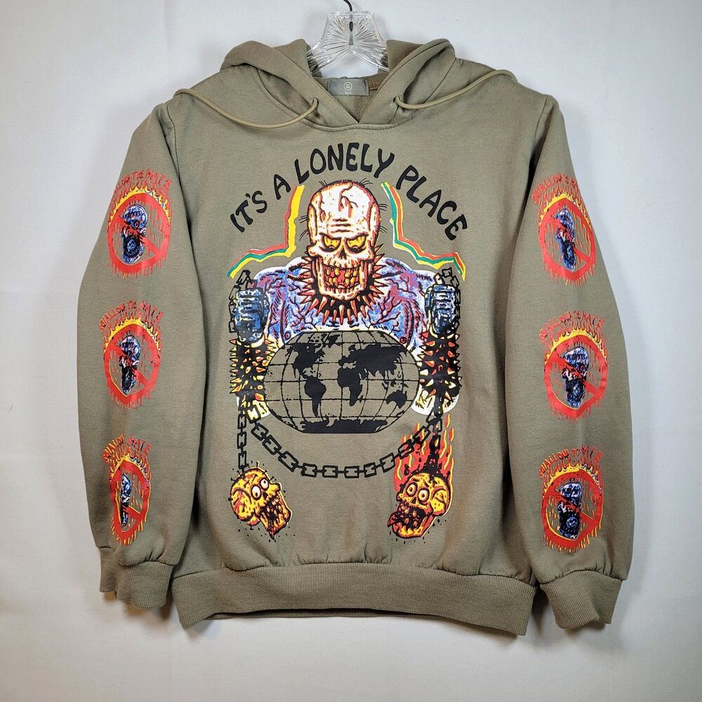 It’s a Lonely Place Trust God Sweatshirt HBAT Fire Skulls Chains Size Mens Large